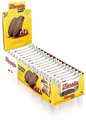 Fiorella Crunch Wafer Cookies - Delicious Chocolate Covered Crispy Thin Wafers with Layers of Hazelnut Cream Filling, Individually Wrapped, Perfect for Snacks, (Pack of 18)