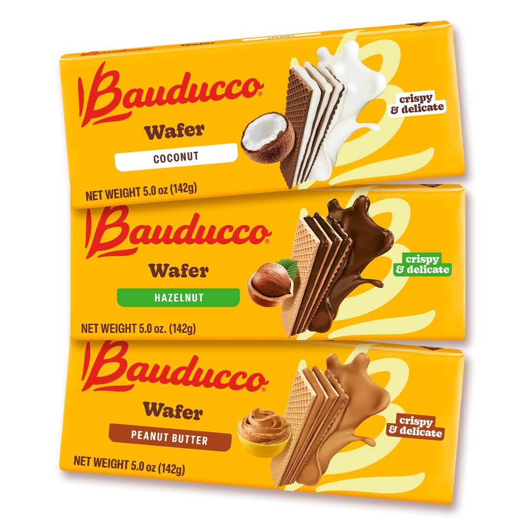 Bauducco Wafer Cookies, Assorted, Chocolate, Vanilla, and Strawberry, 60 oz (Pack of 12) - Crispy & Delicate Wafer Cookies With 3 Delicious, Indulgent Decadent Layers of Flavored Cream.