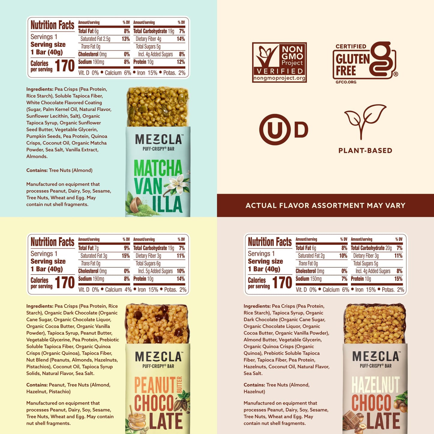 Mezcla Puff Crispy Protein Bars, Gluten Free & Vegan Protein Bars, 10g Protein, Alt for Crispy Rice Treat, Granola Bars & Breakfast Bars, Healthy Snacks for Adults, Variety Pack, 8 Count