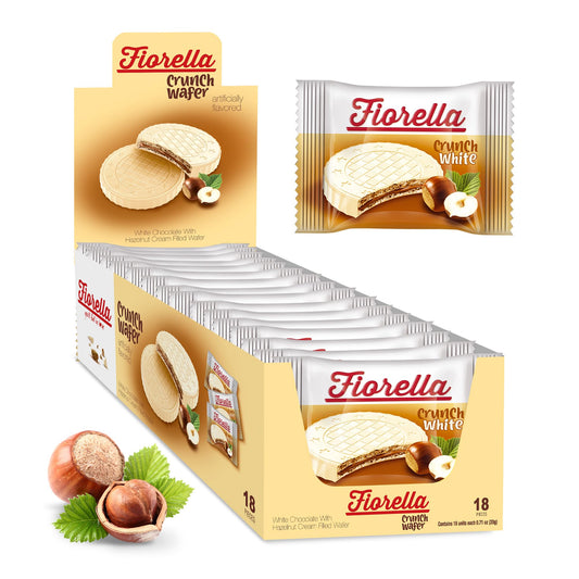Fiorella Crunch Wafer Cookies - Delicious Chocolate Covered Crispy Thin Wafers with Layers of Hazelnut Cream Filling, Individually Wrapped, Perfect for Snacks, (Pack of 18)