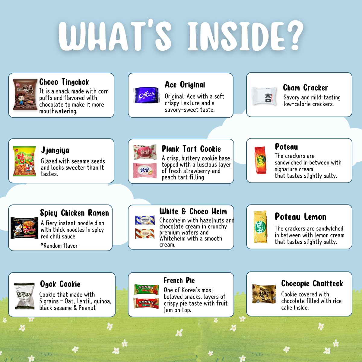 Korean snack box variety pack, 50 count individually wrapped, care package sampler with candy, cookies, chips, and treats, gift bundle for kids, students, adults, and snack lovers