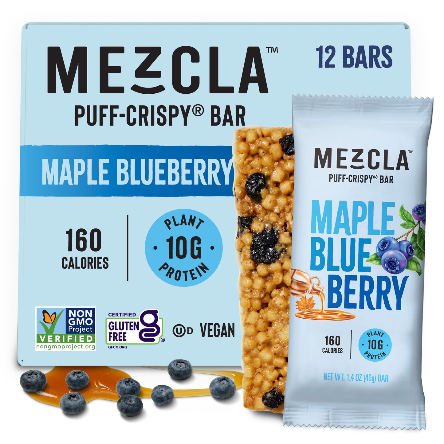Mezcla Puff Crispy Protein Bars, Gluten Free & Vegan Protein Bars, 10g Protein, Alt for Crispy Rice Treat, Granola Bars & Breakfast Bars, Healthy Snacks for Adults, Variety Pack, 8 Count
