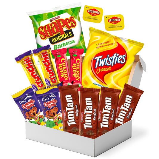 Australian Snack Box with Tim Tams, Cadbury, Cherry Ripe, Authentic Australian Snacks and Candy, Perfect Australian Gift
