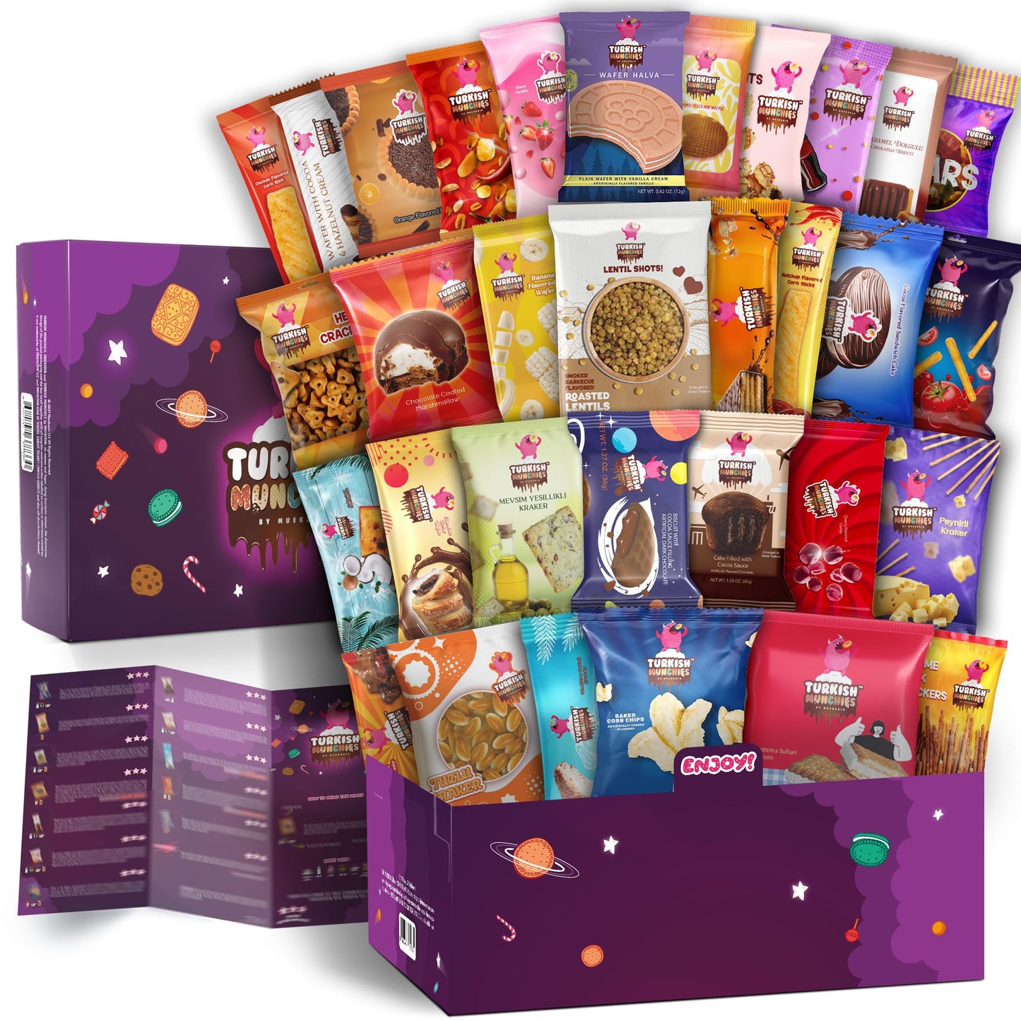 Dubai Chocolate Bar with Mega International Snack Box | Premium Exotic Foreign Snacks Unique Food Gifts Included Try Extraordinary Turkish Candies from Around the World 32 Full-Size