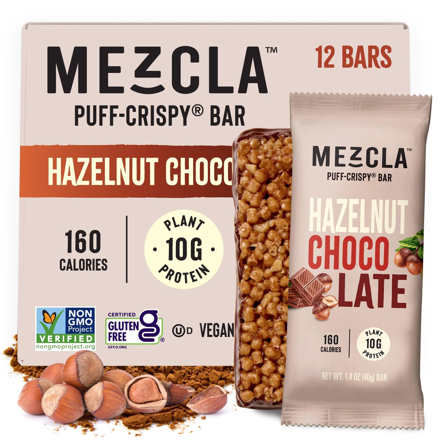 Mezcla Puff Crispy Protein Bars, Gluten Free & Vegan Protein Bars, 10g Protein, Alt for Crispy Rice Treat, Granola Bars & Breakfast Bars, Healthy Snacks for Adults, Variety Pack, 8 Count