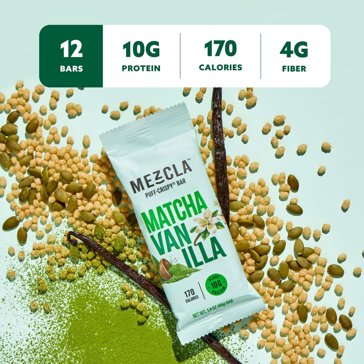 Mezcla Puff Crispy Protein Bars, Gluten Free & Vegan Protein Bars, 10g Protein, Alt for Crispy Rice Treat, Granola Bars & Breakfast Bars, Healthy Snacks for Adults, Variety Pack, 8 Count