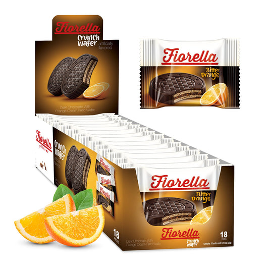 Fiorella Crunch Wafer Cookies - Delicious Chocolate Covered Crispy Thin Wafers with Layers of Hazelnut Cream Filling, Individually Wrapped, Perfect for Snacks, (Pack of 18)
