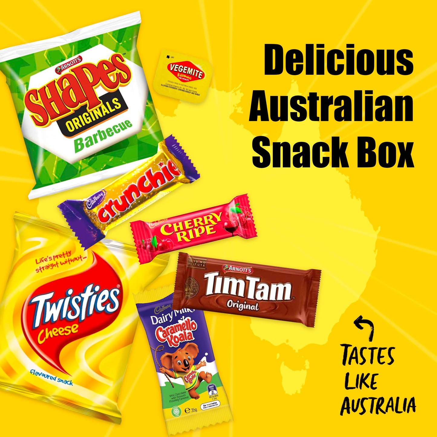 Australian Snack Box with Tim Tams, Cadbury, Cherry Ripe, Authentic Australian Snacks and Candy, Perfect Australian Gift