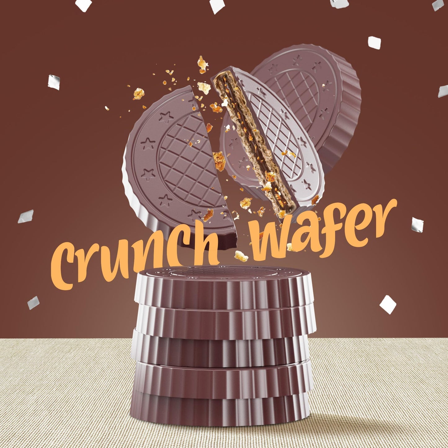 Fiorella Crunch Wafer Cookies - Delicious Chocolate Covered Crispy Thin Wafers with Layers of Hazelnut Cream Filling, Individually Wrapped, Perfect for Snacks, (Pack of 18)