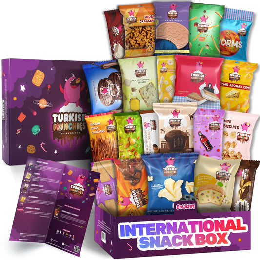 Dubai Chocolate Bar with Mega International Snack Box | Premium Exotic Foreign Snacks Unique Food Gifts Included Try Extraordinary Turkish Candies from Around the World 32 Full-Size