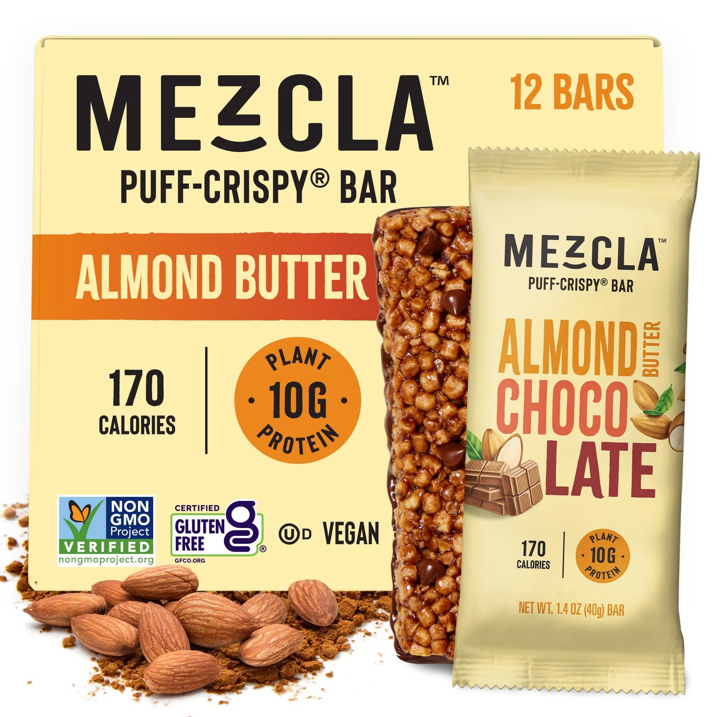 Mezcla Puff Crispy Protein Bars, Gluten Free & Vegan Protein Bars, 10g Protein, Alt for Crispy Rice Treat, Granola Bars & Breakfast Bars, Healthy Snacks for Adults, Variety Pack, 8 Count