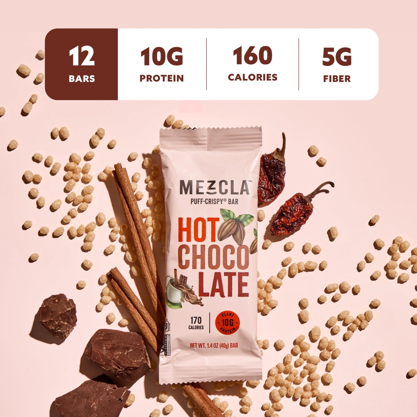 Mezcla Puff Crispy Protein Bars, Gluten Free & Vegan Protein Bars, 10g Protein, Alt for Crispy Rice Treat, Granola Bars & Breakfast Bars, Healthy Snacks for Adults, Variety Pack, 8 Count